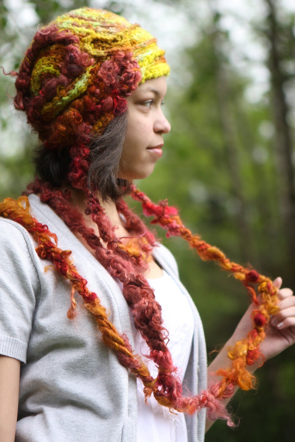 Lemon Berry Locks Wrap- SALE-freeform crochet hat OOAK