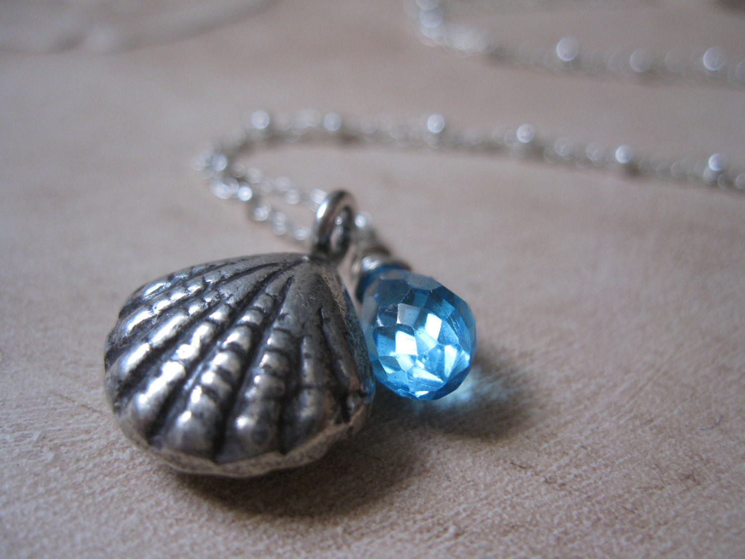 Ocean Blue & Shell Silver Necklace