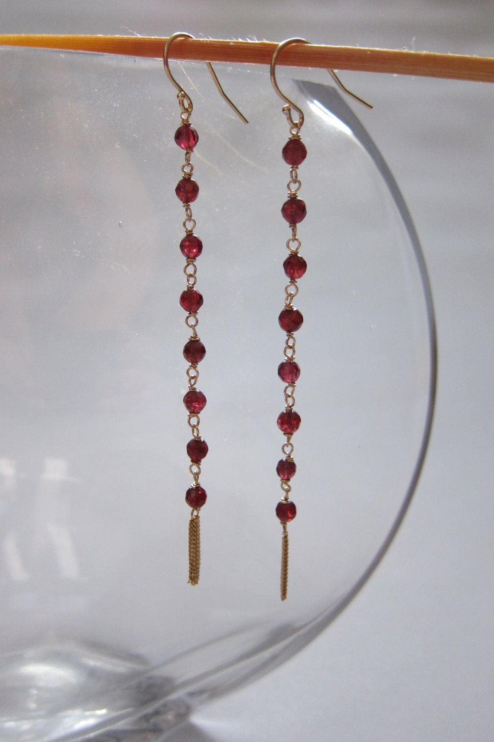 chain link garnet and fringe earrings