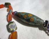 Poppy Lampwork Glass Pendant - Carnelian Bead Necklace