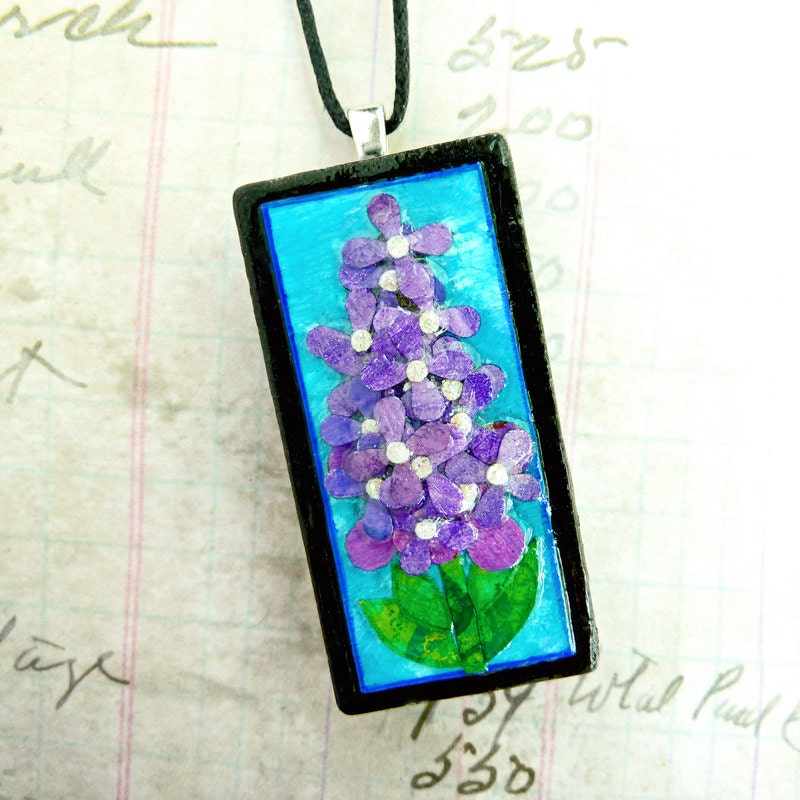 Domino Pendant - Lilac - Upcycled Necklace Recycled - Dots 5/5 (10) - Rochester Lilac Festival