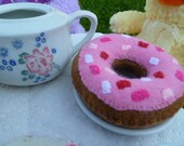 Three Felt Donuts Set  Eco Friendly Strawberry, Vanilla, and Buttercream Frosted with Sprinkles