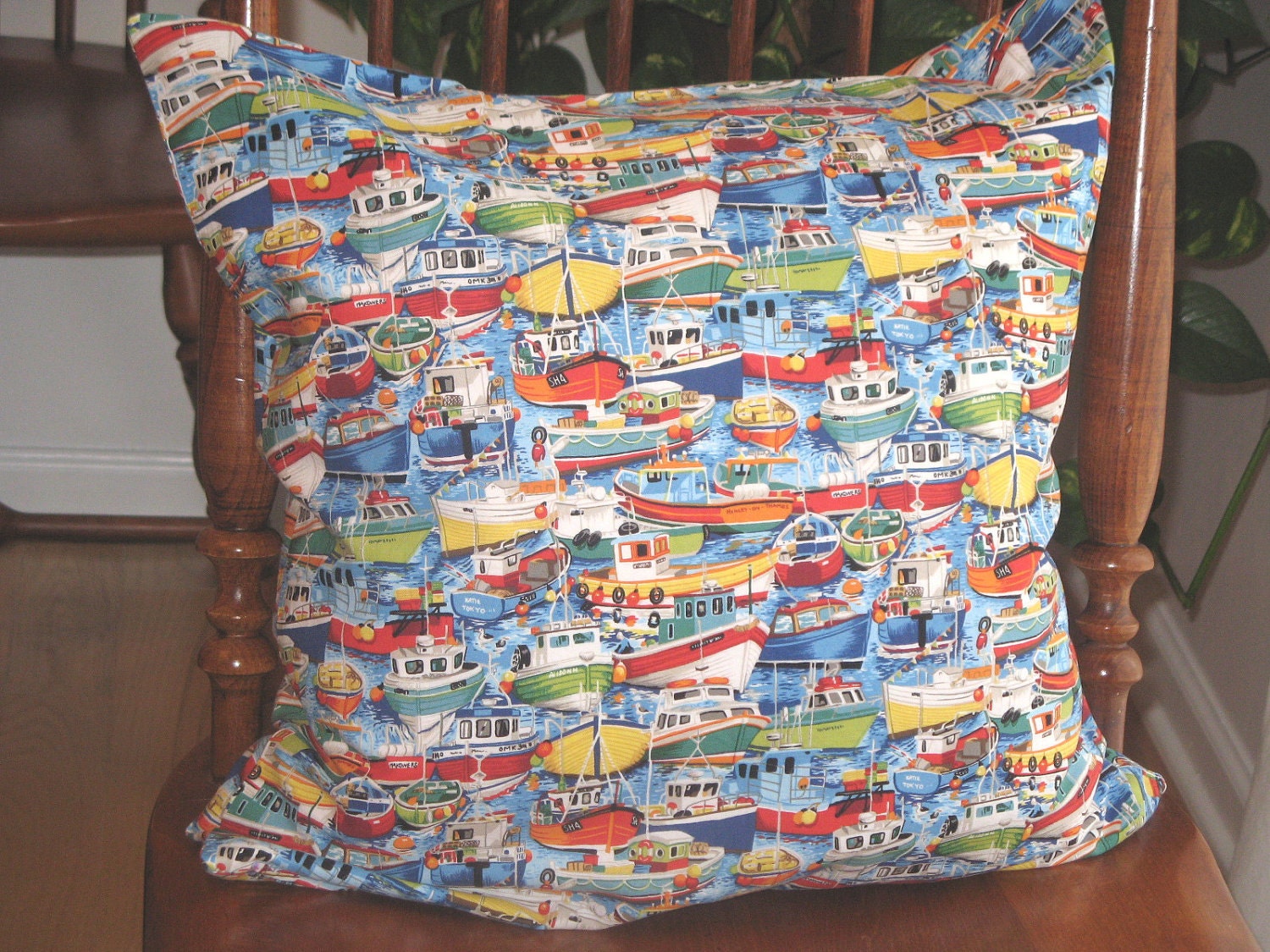 Pillow Slipcover Boats Harbor Multicolor Zipper 18 Inch