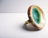 Ceramic Ring in a Deep Green Glass - Ring