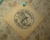 Mad Hatter Tea Party Mini Tag X10 - vintage style, shabby chic style hang tag, ephemera, gift tag, lewis carroll, alice in wonderland,