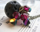 Handmade Lava Stone Necklace and Earring Set