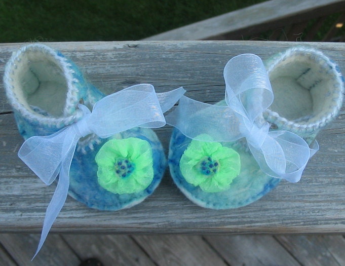 Heirloom baby Maryjane type shoes made out of handmade felt