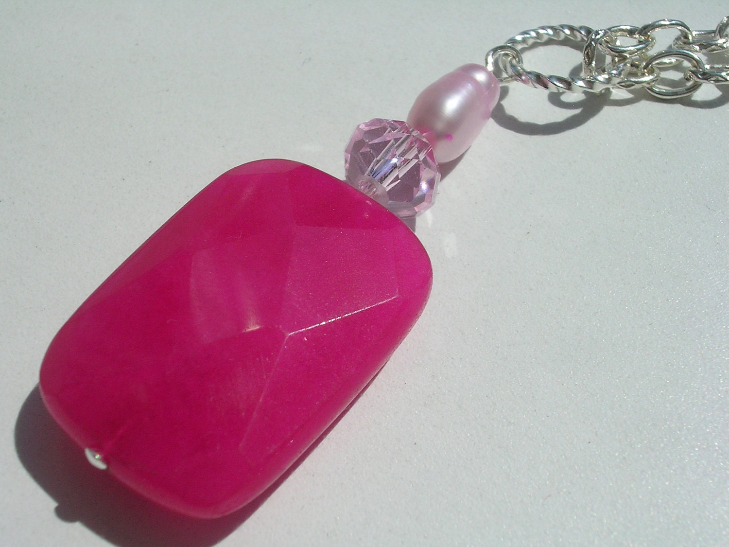 Handmade Pink Jade Sterling Silver Necklace