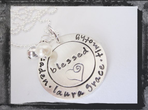Hand Stamped Necklace - Sterling Silver - Personalized Necklace - Family Circles