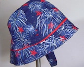 Childs sun hat fireworks and stars on blue July 4th - AccessoriesByKelli