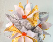 Handmade Origami Paper Flower Ball, Origami Kusudama in Modern Yellow Gray and White, Bright and Daisy