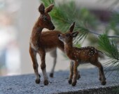 Needle Felted  Wool Animals-  mother-deer and a fawn- Soft sculpture-Collectible artist animals-needle felt by Daria Lvovsky-Ready to ship-