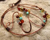 Hand Forged Copper Necklace with Crystals "Sparkles and Swirls"