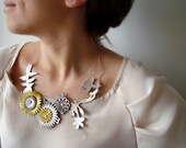 Leather Spring Branch Necklace with Yellow and Gold Flowers