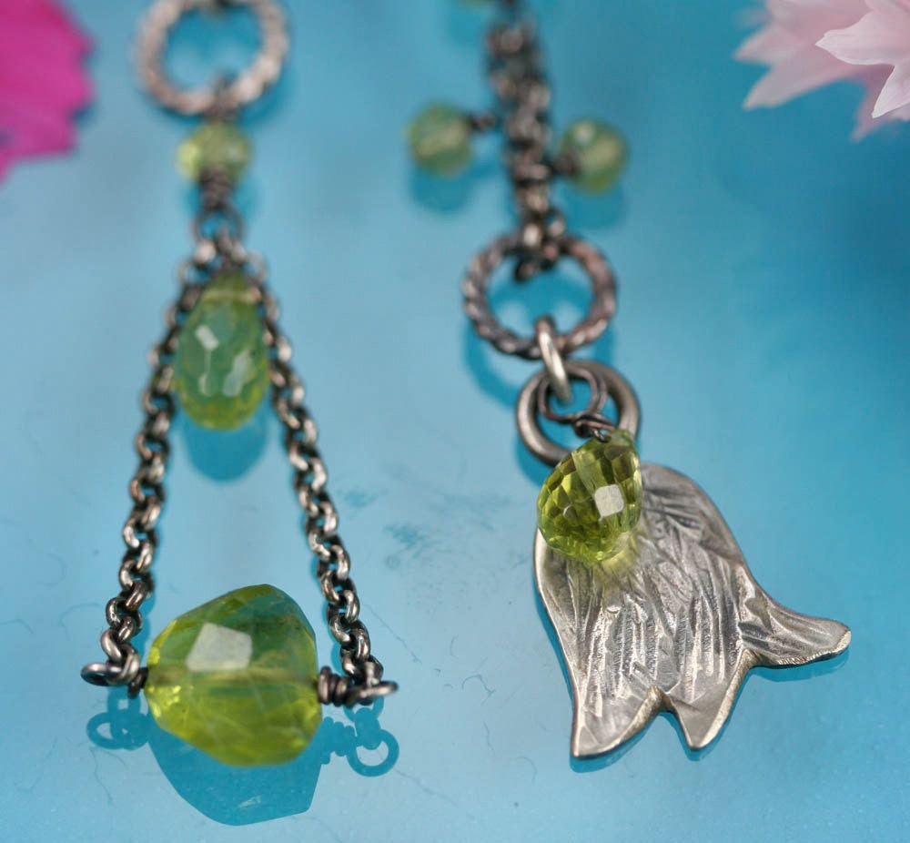 Long Asymmetrical Peridot Earrings