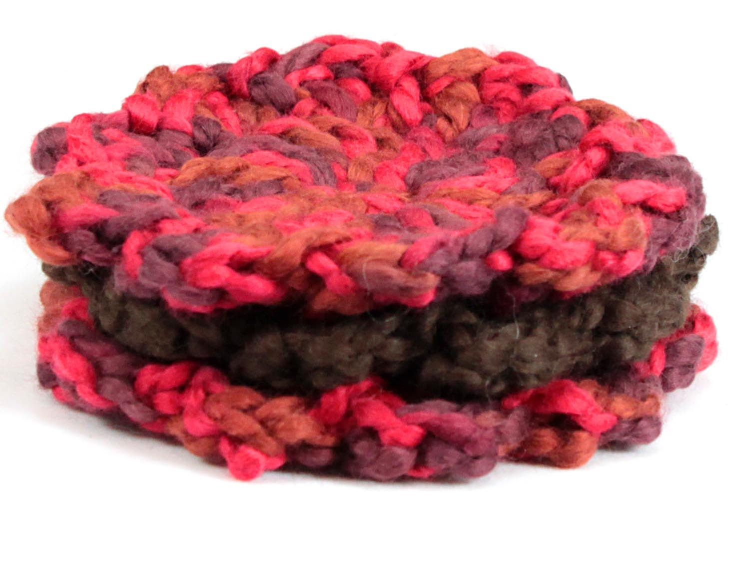 Organic Cotton Flower Face Cloth - Set of 3 - Red Berry Jam and Espresso