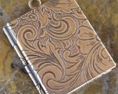 1 Antiqued Brass Etched Book Locket 763