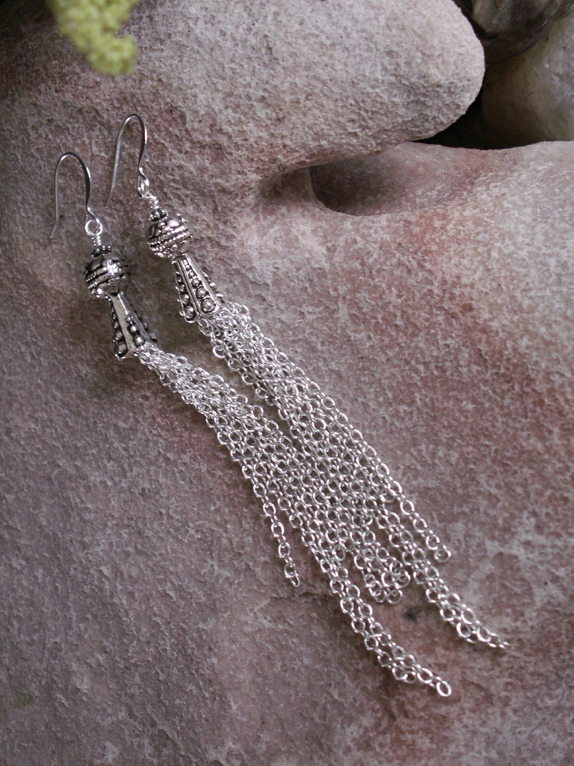 Rocket... Bali Style Silver Cone and Chain Swag Earrings