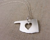 Silver Oklahoma State Necklace with Heart Silhouette