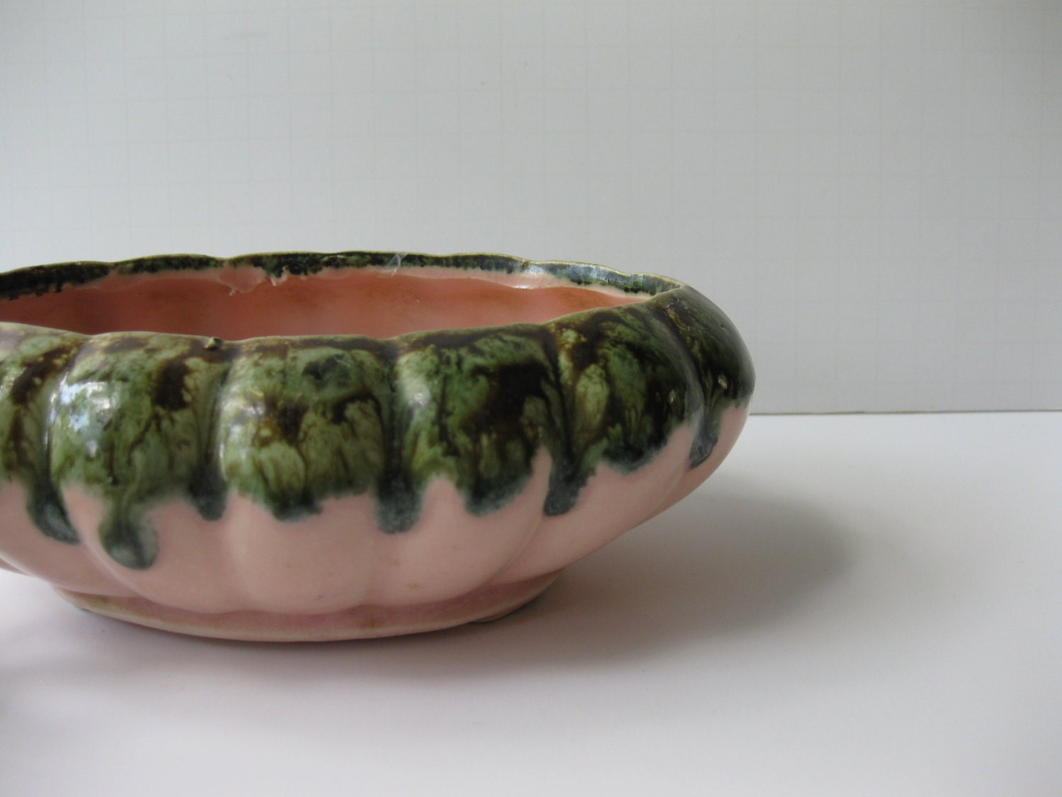 Vintage Pink and Green Ceramic Planter