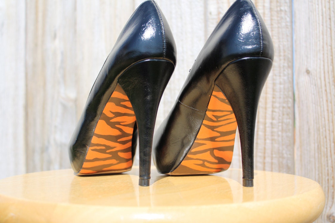 Peep Toe Stilettos, Hand Painted with Zebra Striped Soles, Women's Size 6.5
