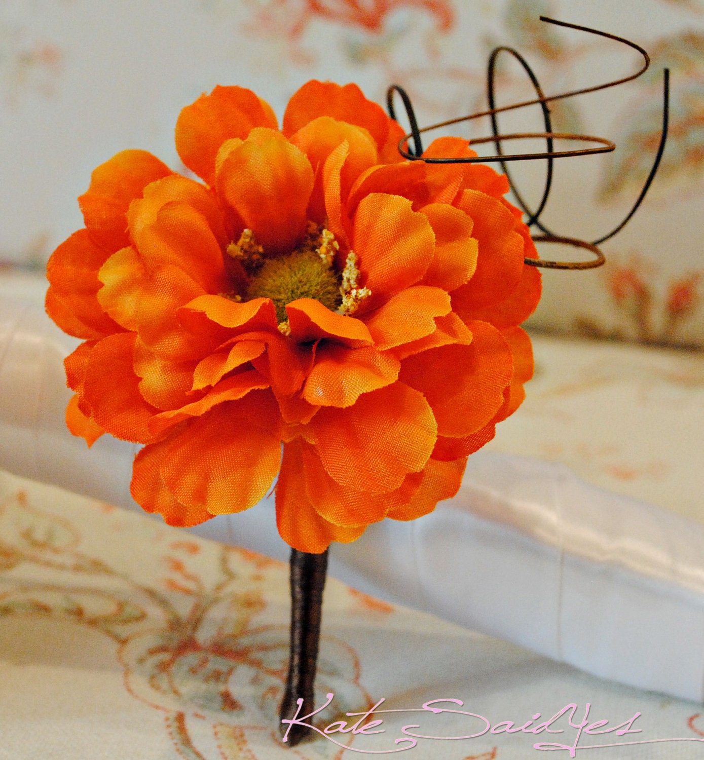 Autumn Orange Zinnia Silk Wedding Boutonniere