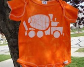 Baby Bodysuit: Orange with Batik Cement Truck (12 months) READY TO SHIP