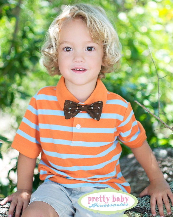 Brown w/ Small Floral Print Boys Bow Tie- Chocolate Base