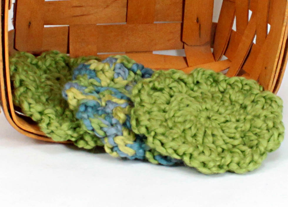 Organic Cotton Flower Face Cloth - Set of 3 - Pistachio and Ocean Blues
