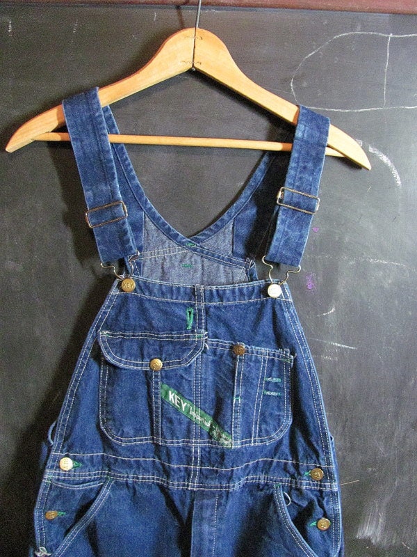 Vintage Dark Wash KEY Blue Denim Jean Bib Overalls .. Carpenter Pants Size W32 x L30