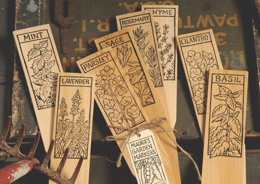 Hand-STAMPED Set of Eight Herbs