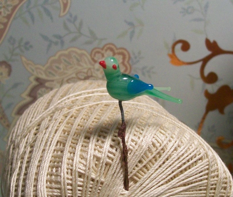 Vintage Antique Green Glass Bird pick on wire