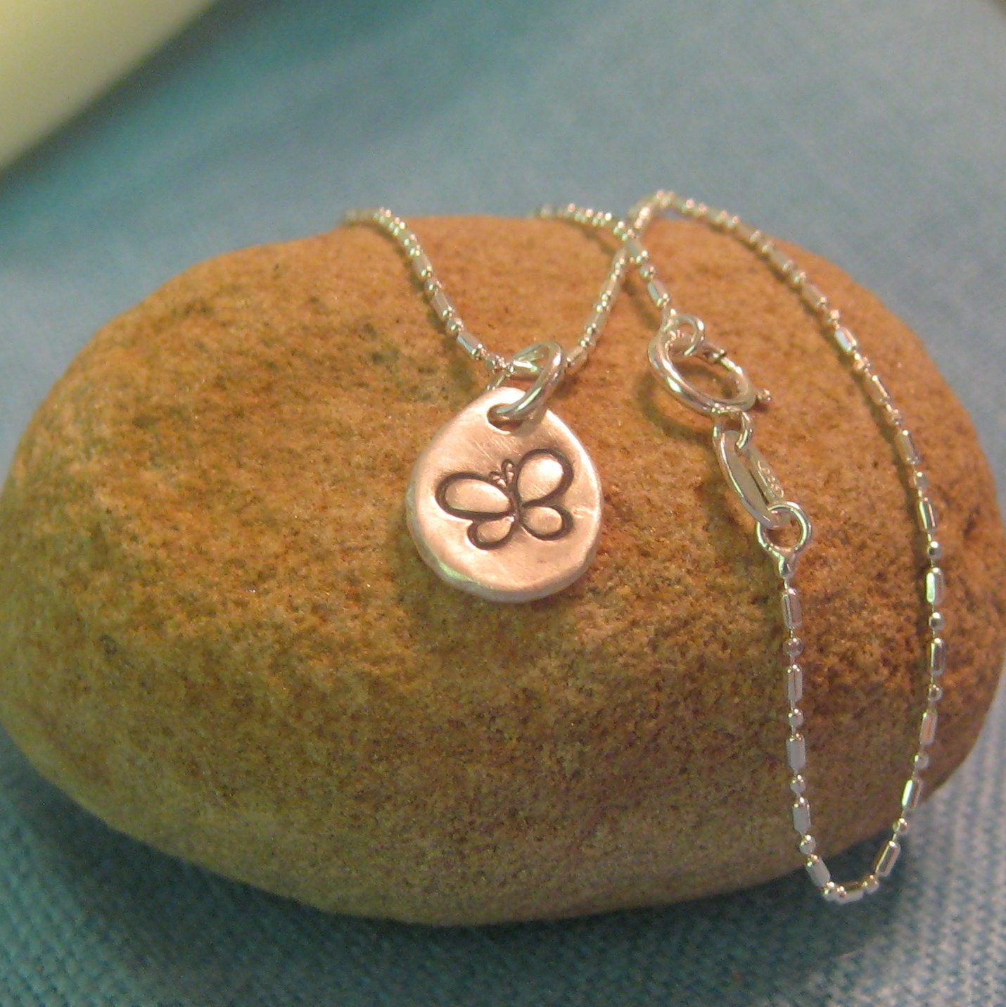 Butterfly Charm Necklace Tiny Sterling Silver Hand Stamped Recycled Organic Freeform Oxidized Custom Keepsake Gift JJDLJewelryArt