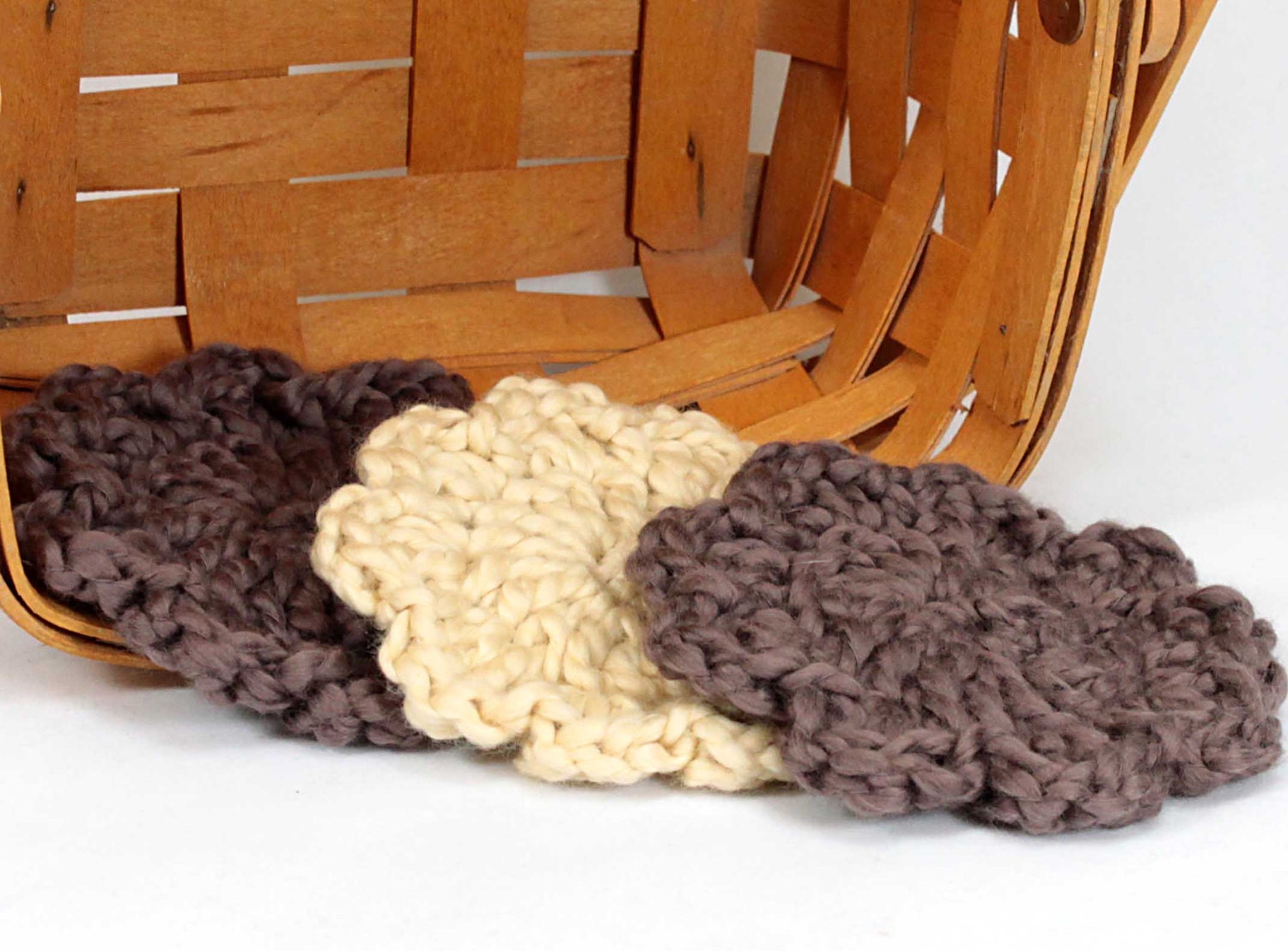 Organic Cotton Flower Face Cloth - Set of 3 - Walnut and Macadamia