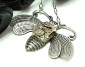 Bee In Flight Steampunk Necklace Vintage 17 Jewels Watch Movement Designed by Mystic Pieces