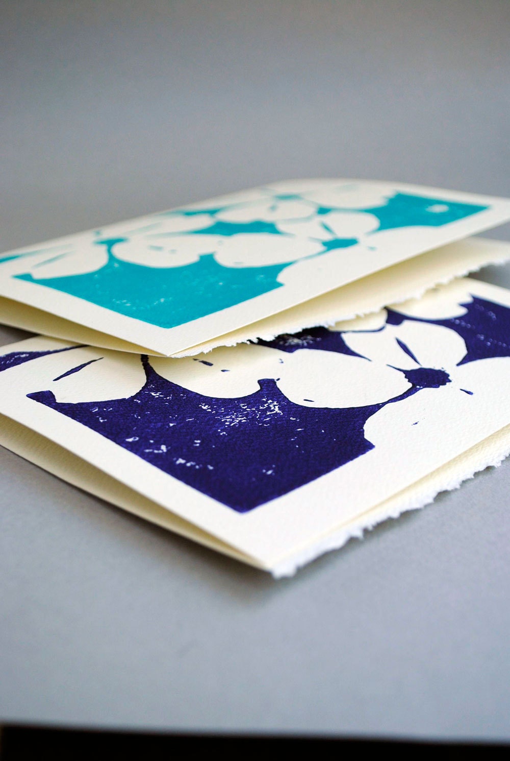 Hand Printed Cards - Dogwood Block Print - Set of Two Blank Notecards - Choice of Colors