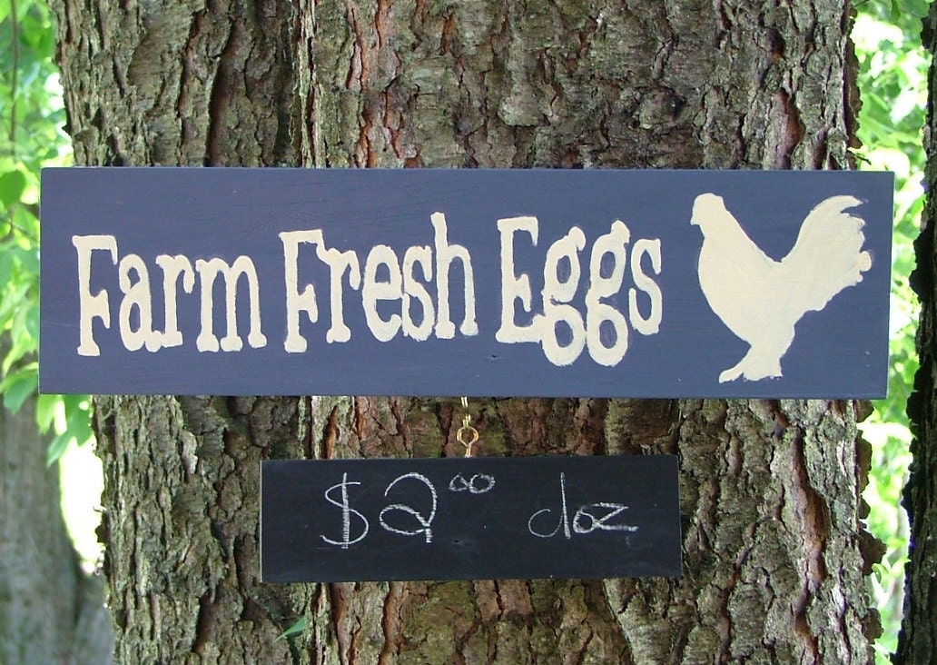Farm Fresh Eggs Wooden Sign with Chalkboard (Denim Blue)