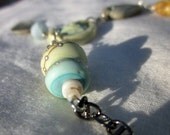Teal and Cream Artisan Beaded Necklace - Gardens by the Sea - Boho style