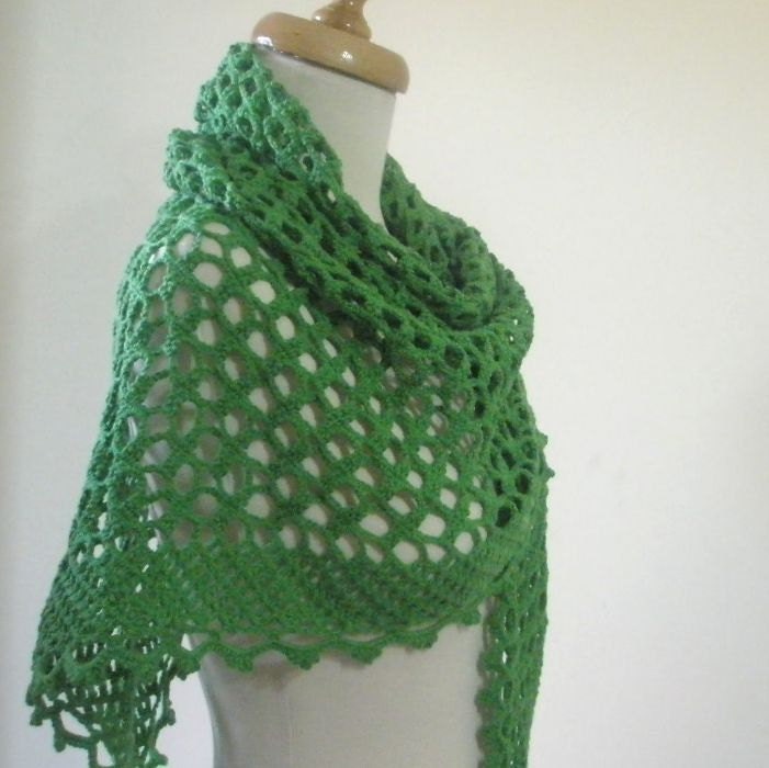 Crochet Shawl. New Green Lace Stole Shawl. Scarf Wrap. Spring Fashion. READY TO SHIPPING