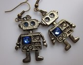 MINI ROBOT EARRINGS With Sapphire Swarovski Gems