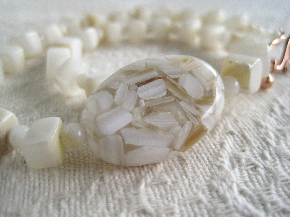 White Choker Necklace Summer Mother of Pearl