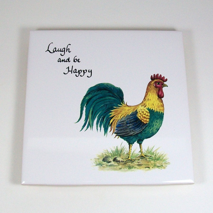 Ceramic Trivet with Rooster and Verse
