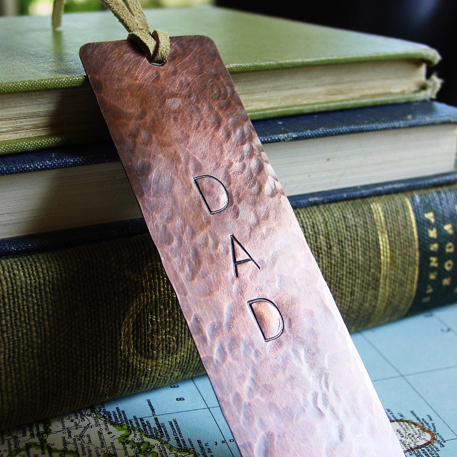 Dad Bookmark Personalized Name Hand Stamped Hammered Copper Metal Father's Day Gift