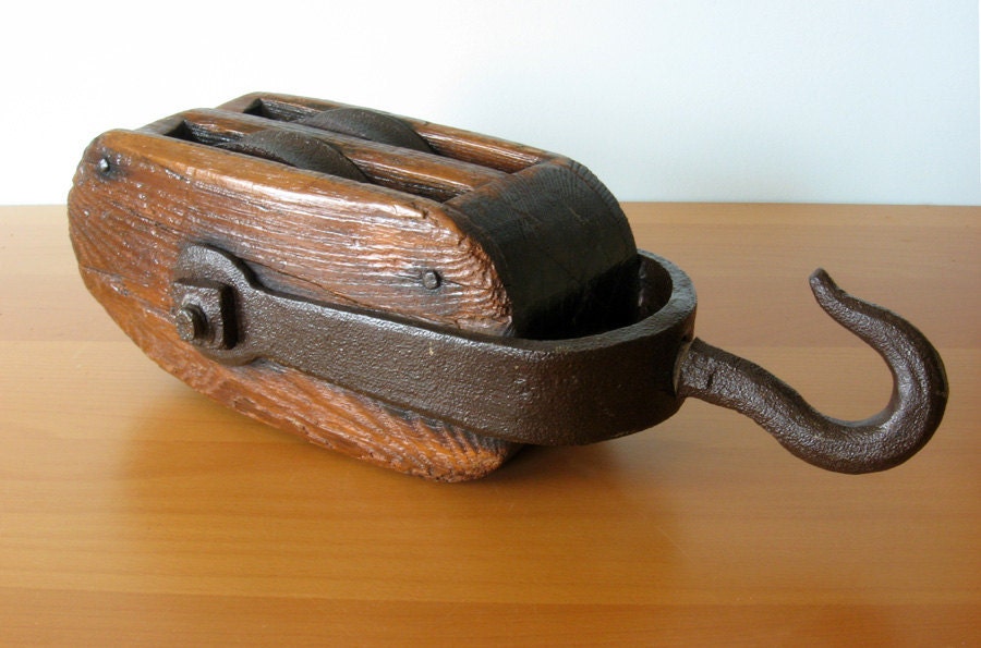Vintage Industrial Pulley - Double Sheave
