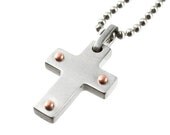 Bradded Steel & Copper Cross Pendant