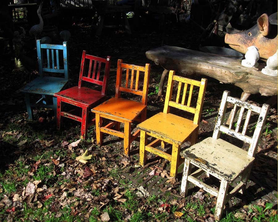 antique rainbow chairs photo Musical Chairs 8X10 art print vintage furniture colorful