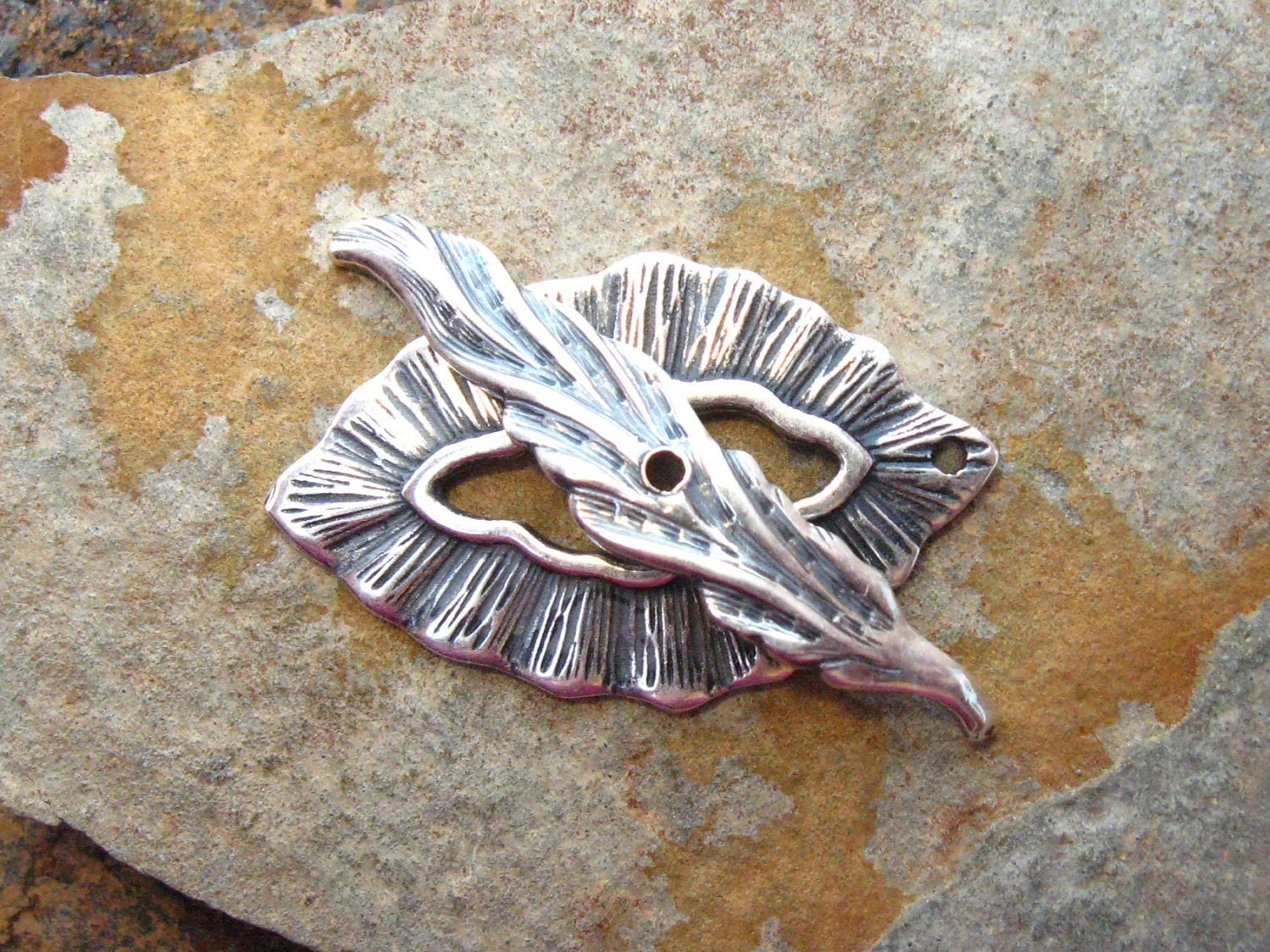 Trinity Brass Co. 1 set Leaf and Feather Toggle Set - Antique Silver - LOW SHIPPING