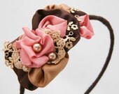 coral and brown fanticy rolled rose headband