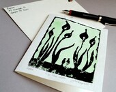 SALE -- Limited Edition Handmade Watercolor and Linocut Notecard Lily Has A Rose