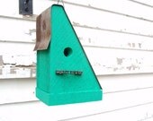 Marine Blue Birdhouse Rustic Bicycle Chain Perch Recycled Industrial Beach Coastal Mother's Day